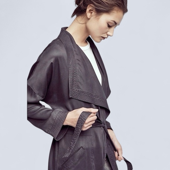 ANTHROPOLOGIE Hei Hei Trapunto Sash Belted Midi Trench Coat Gray - Picture 2 of 11